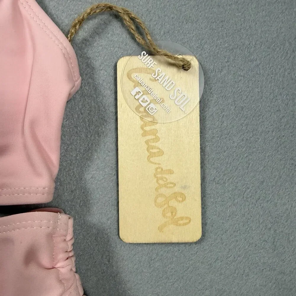 Cabana del Sol Pink Bikini Set Small NWT Ruched Tie Side Swimsuit NEW